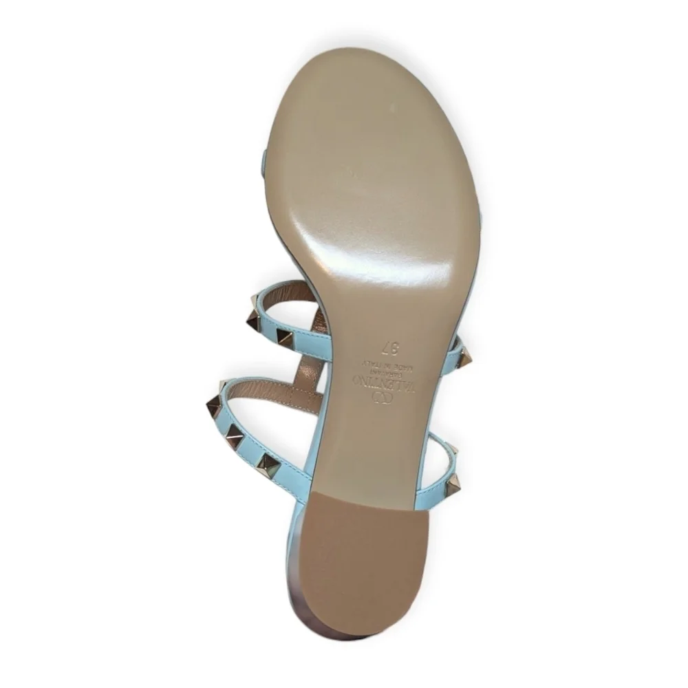 Valentino Garavani Rockstud 60 Caged Block-Heel Slide Sandals Size 7 Acquamarina - Picture 8 of 13